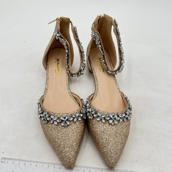 XYD Rose Gold Glitter Pointed Toe D'Orsay Wedding Sandal Sparkly Rhinestone Shoe - Picture 3 of 8